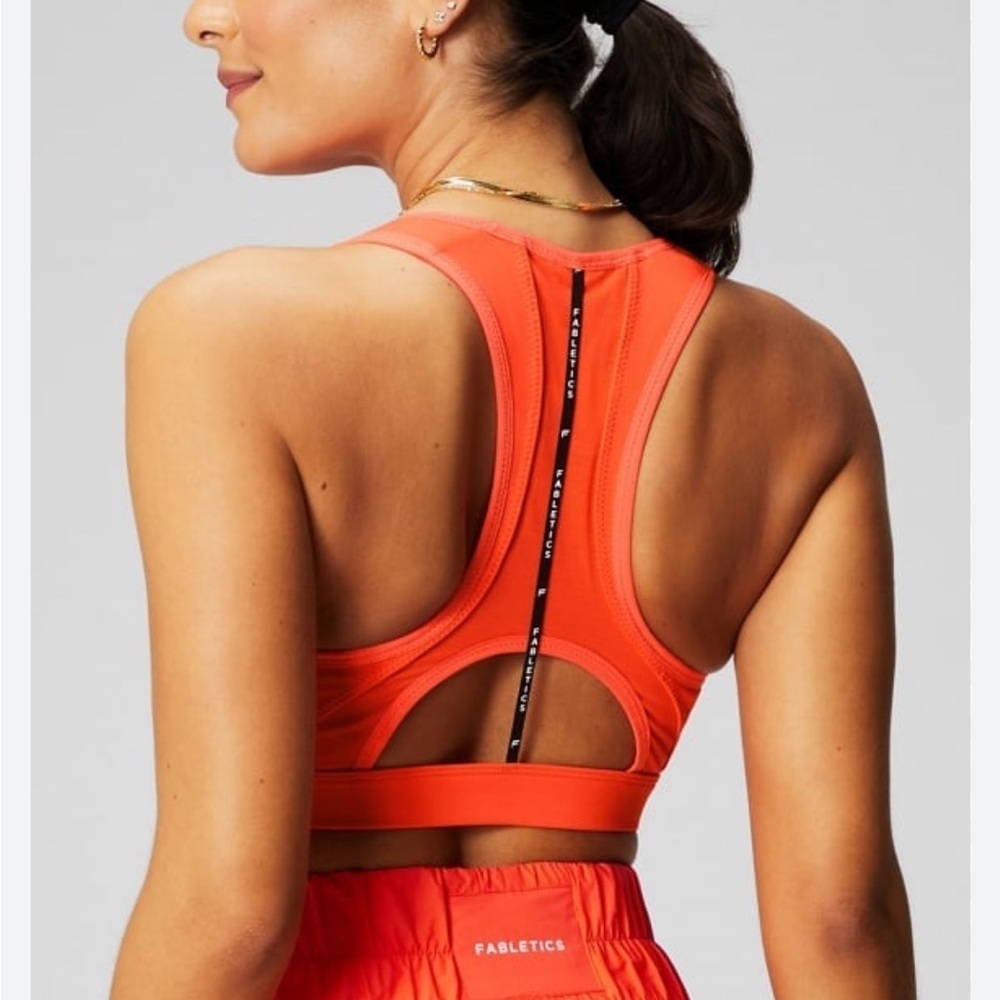 Fabletics Racerback Vibrant Orange Athletic Sports Bra sz S